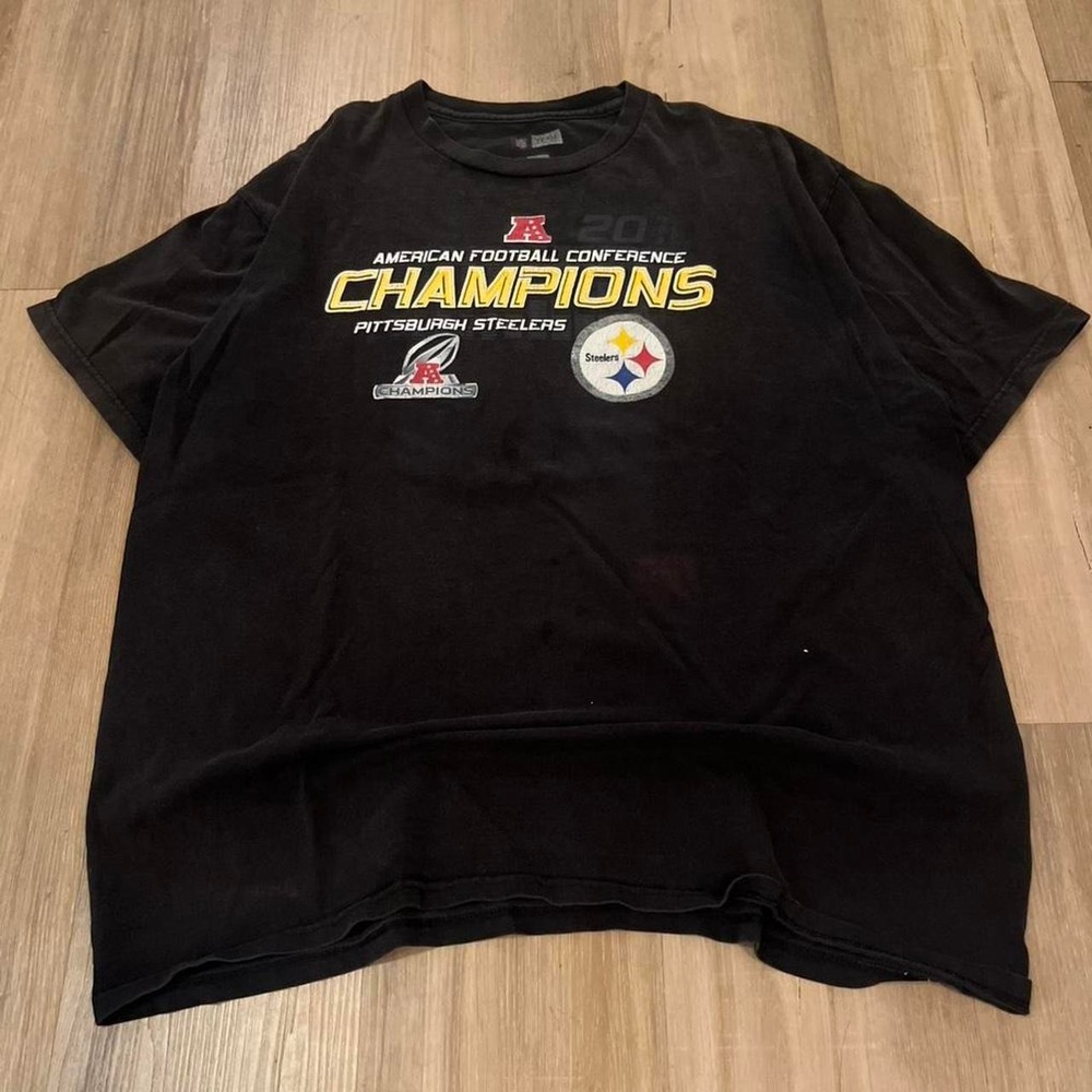 Vintage 2006 Pittsburgh Steelers AFC Champions Black Graphic T-Shirt Mens XL